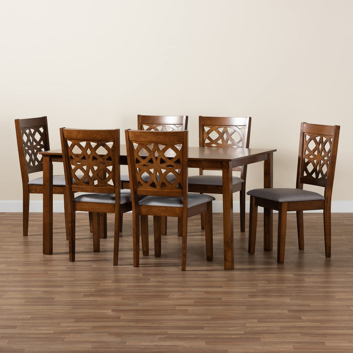 Dining Set, 7-Piece, Grey/Walnut Brown