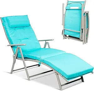 Chaise Lounge Chair for Outside, Pool Folding Reclining Beach Chair W/Removable