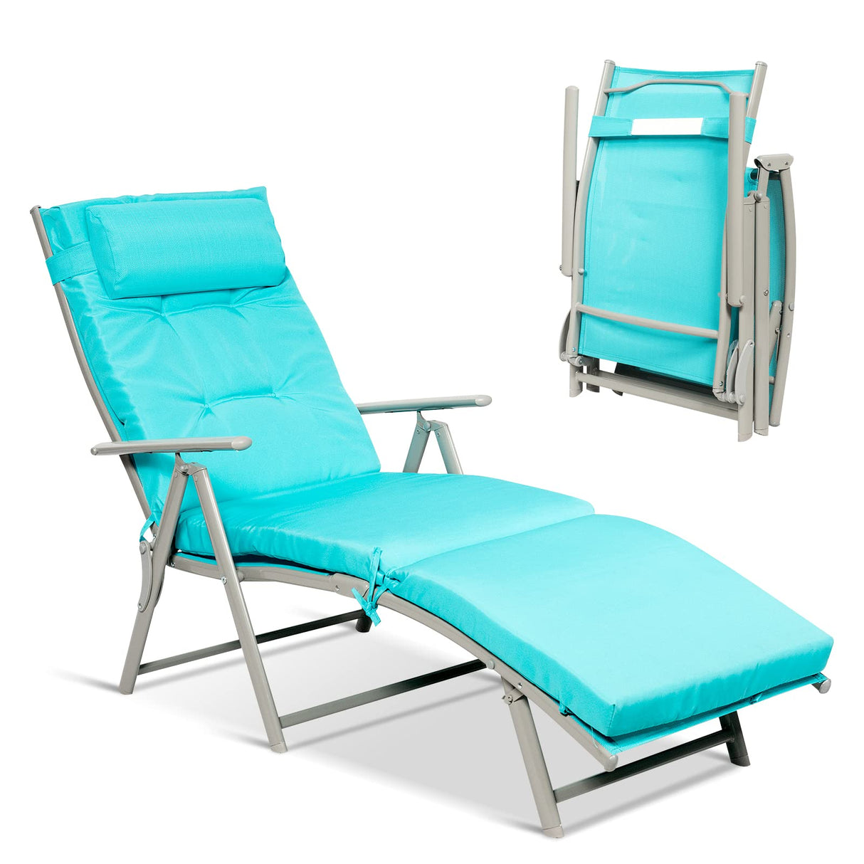 Chaise Lounge Chair for Outside, Pool Folding Reclining Beach Chair W/Removable