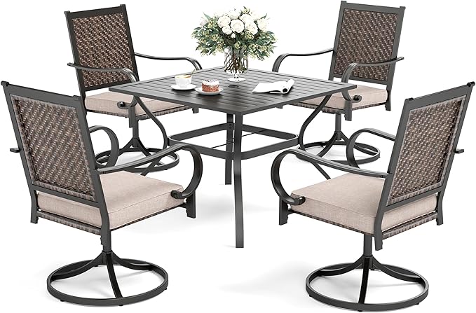 5 Pieces Patio Dining Set for 4, Wicker Outdoor Dining Set with Round Patio Table
