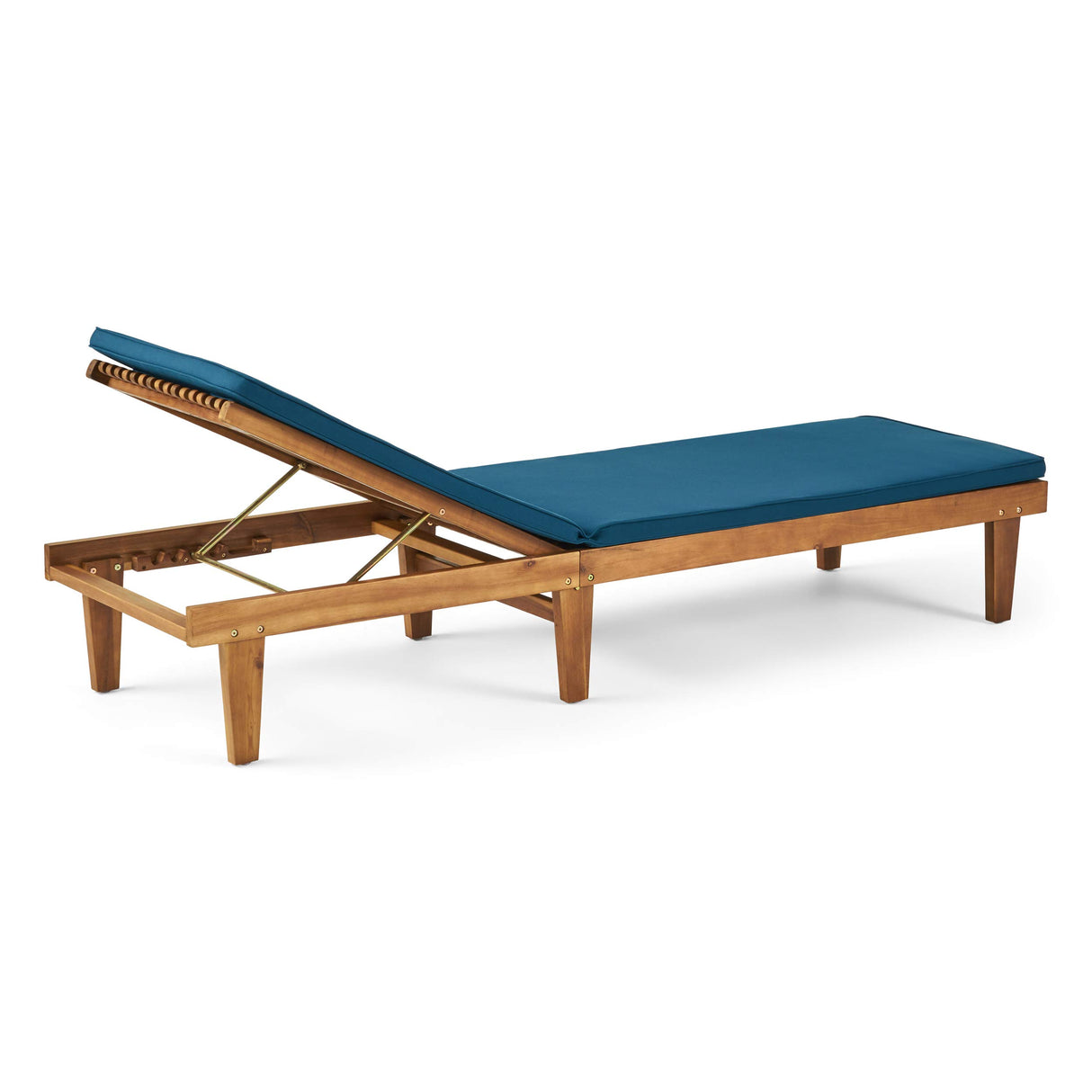 Garfield Outdoor Acacia Wood 3 Piece Chaise Lounge Set, Teak Finish, Blue