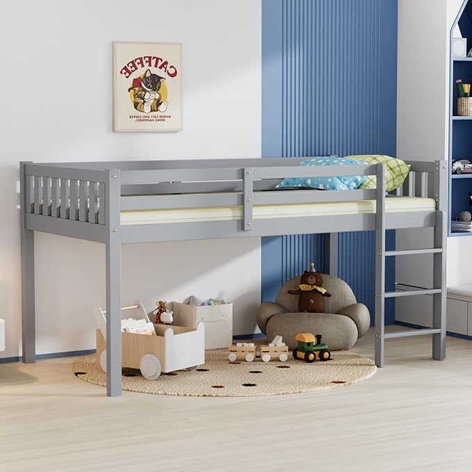 Twin Bunk Bed with Slide, Solid Wood Bunk Loft Bed Frame with Two Drawers Stairs