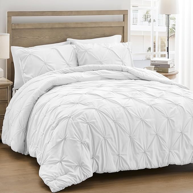 King Size Comforter Set Gray - Soft Fluffy Pintuck Down Alternative Bedding Set