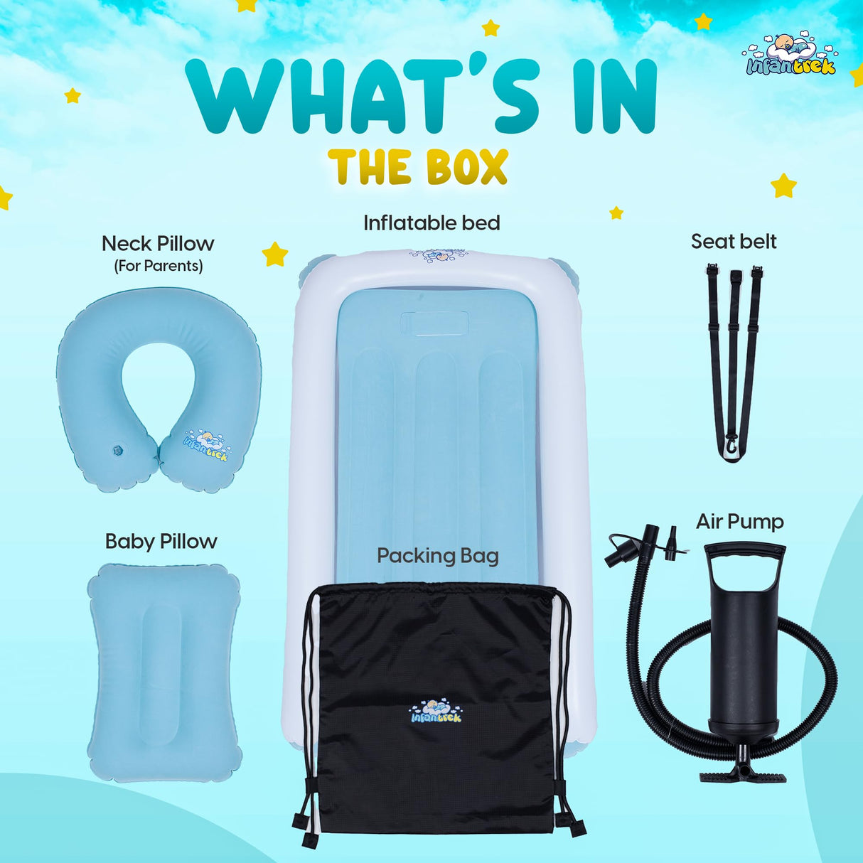 Inflatable Toddler Airplane Bed - Baby Travel Bed for Airplane & Car with Safety Belt