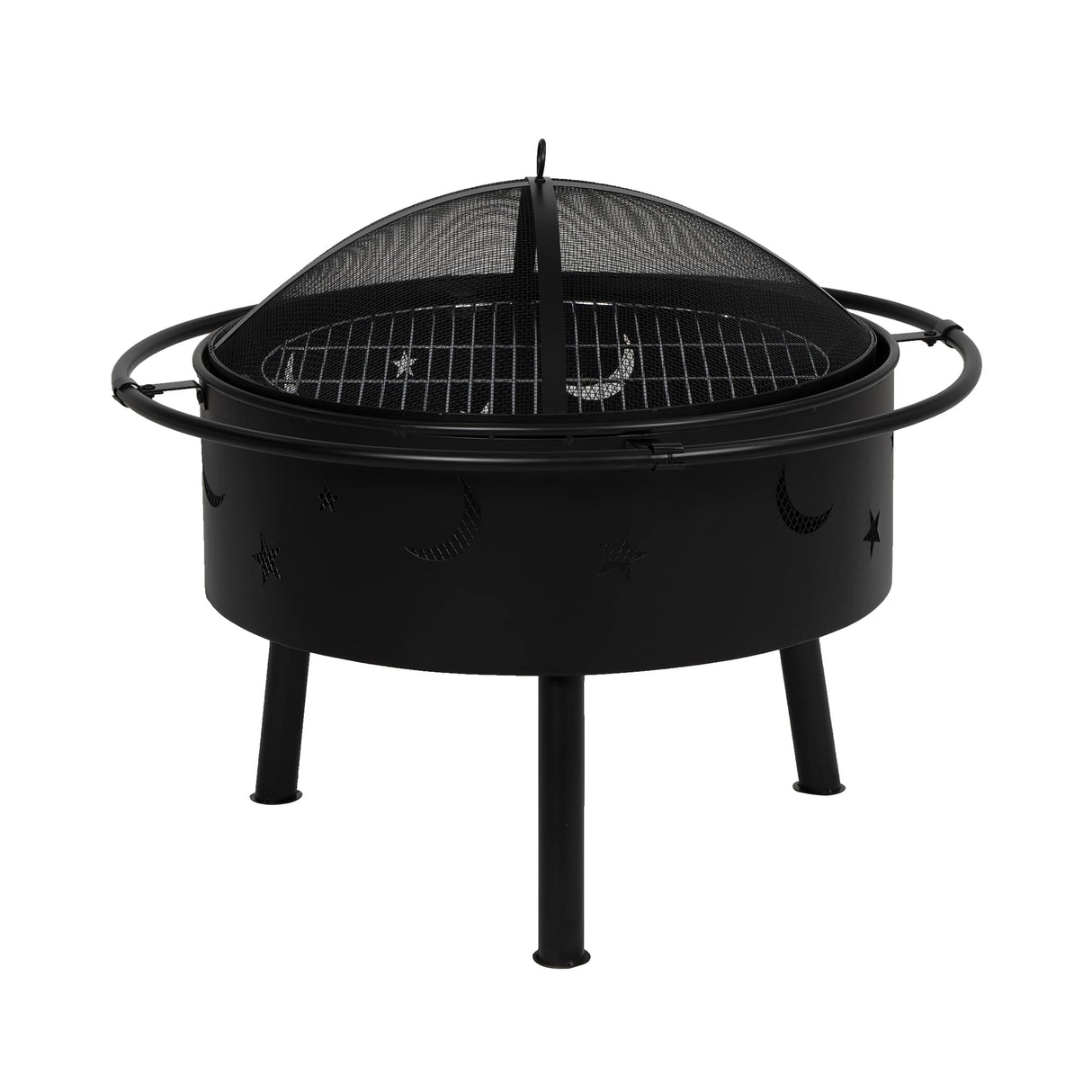 WestinTrends Large FirePit Bowl Star & Moon Bonfire Round Steel Wood Burning Heavy Duty Cooking BBQ Grill for Outdoor Patio Backyard Garden Beach - Bircata