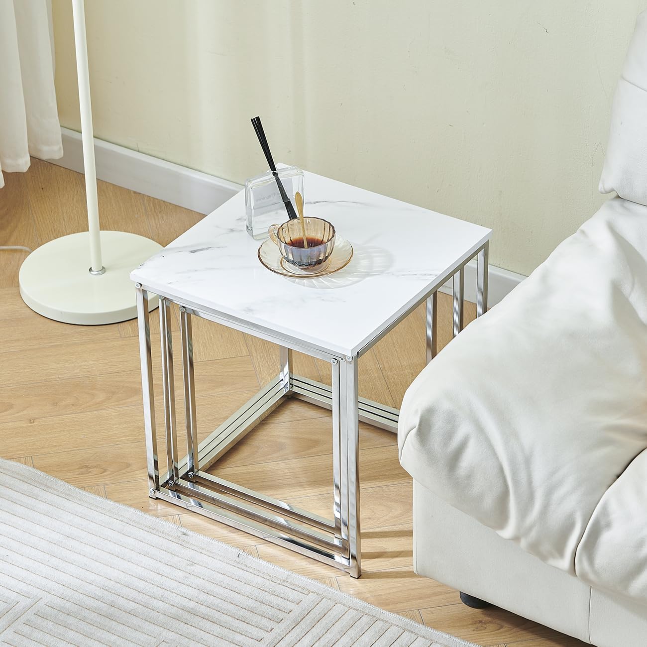 Set of 3 Square End Table Side Table Nesting Nightstand Chrome Finish Contemporary Furniture Home Living Room