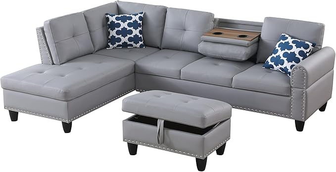 Leather Upholstered Sectional Sofa with Right Chaise