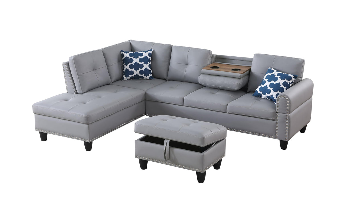 Leather Upholstered Sectional Sofa with Right Chaise