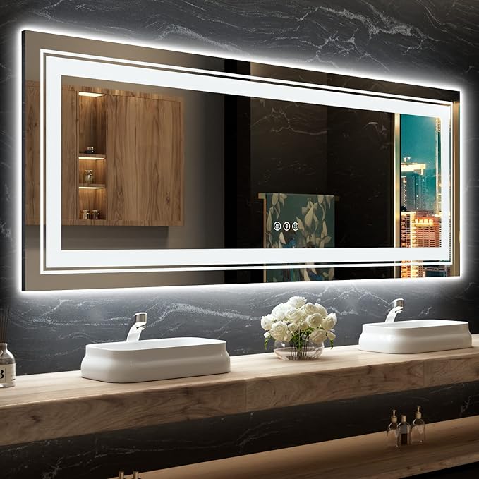 LED Mirror for Bathroom, with 8 RGB Backlit +3 Front Lit, Anti-Fog