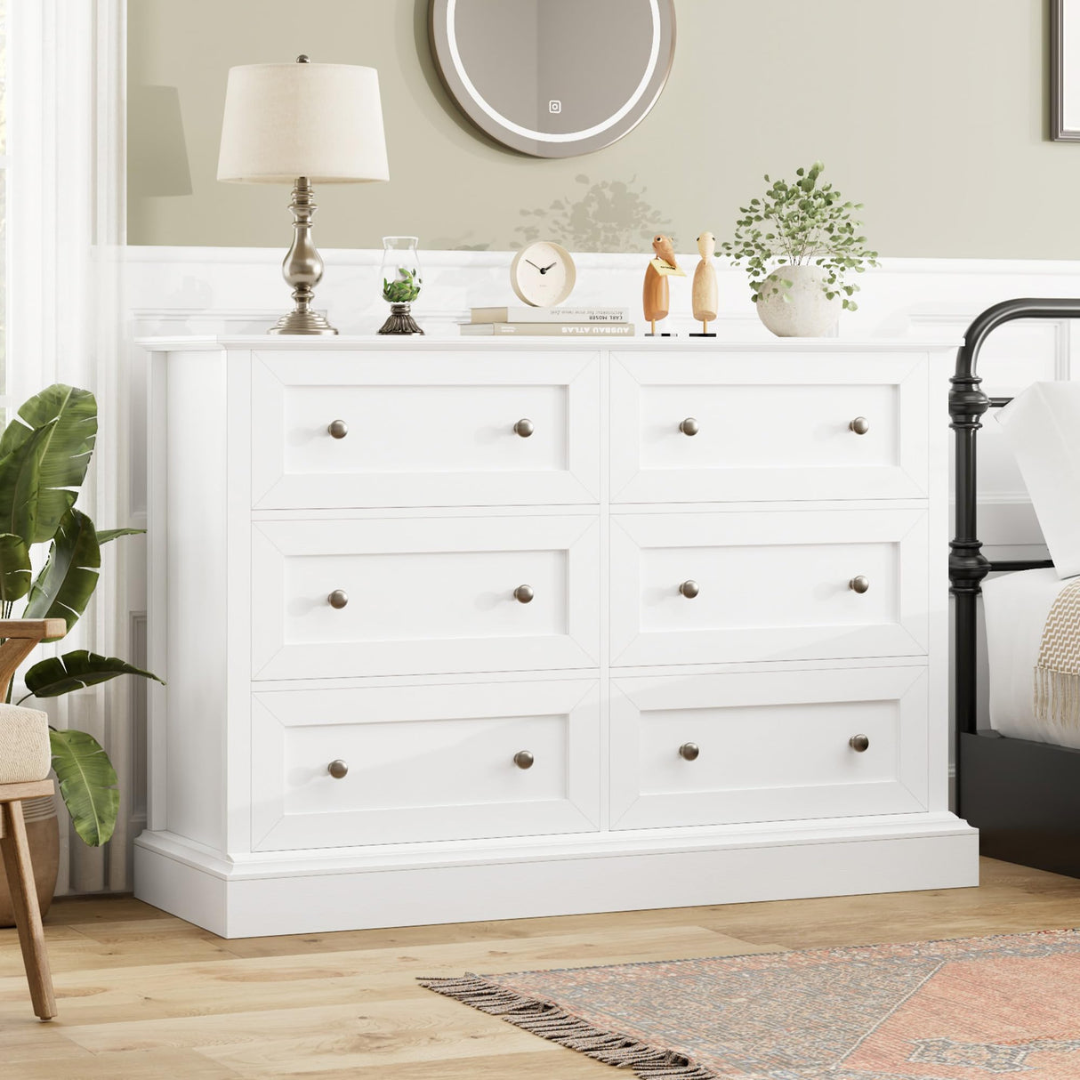 Modern 6 Drawer Double Dresser, White Dresser Wood Dresser