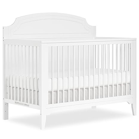 JPMA & Greenguard Gold Certified Milton 5-in-1 Convertible Crib Made with Sustainable New Zealand Pinewood in White and Natural, Non-Toxic Finish