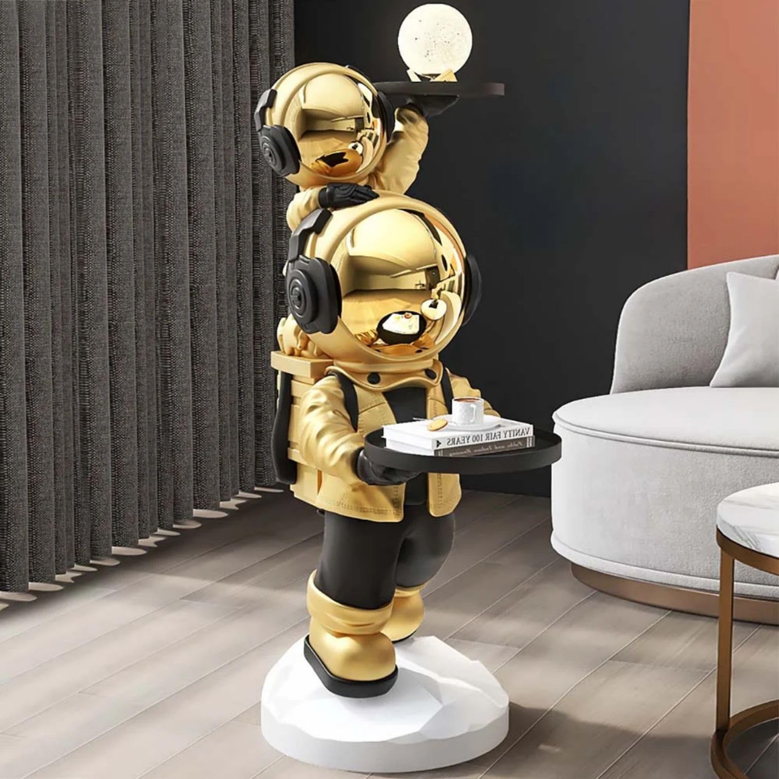 Modern Gold Astronaut Floor Sculpture, Spaceman Figurine Statue