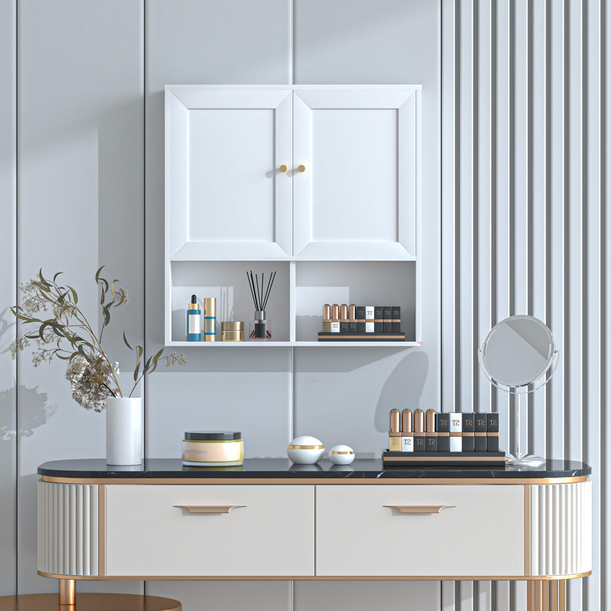 Bathroom Wall Cabinet, Medicine Cabinet with 2 Door and Adjustable Shelves