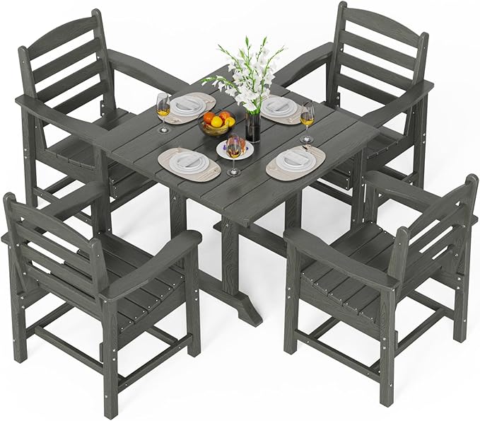 5-Piece Outdoor Patio Dining Set, Outdoor Table and Chairs Set w/Umbrella Hole