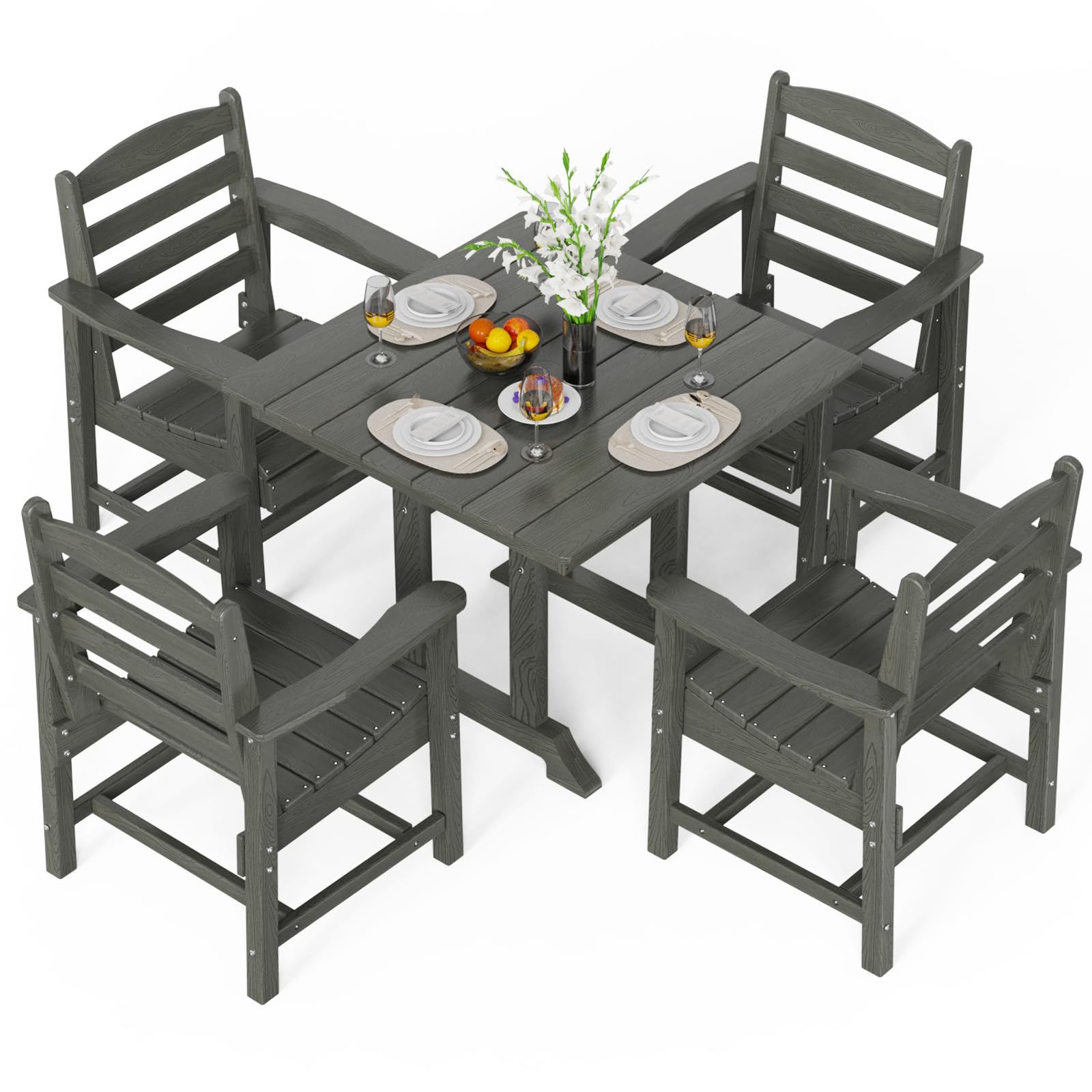5-Piece Outdoor Patio Dining Set, Outdoor Table and Chairs Set w/Umbrella Hole