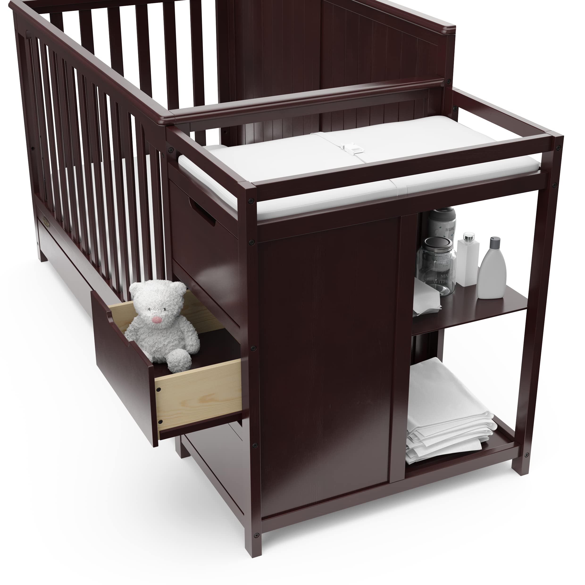 Graco Hadley 5-in-1 Convertible Crib and Changer with Drawer (Espresso) – GREENGUARD Gold Certified, Crib and Changing -Table Combo with Drawer, Includes Baby Changing Pad, Converts to Full-Size Bed