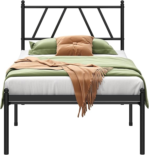 14-Inch Metal Platform Bed Frame with Headboard - Queen Size