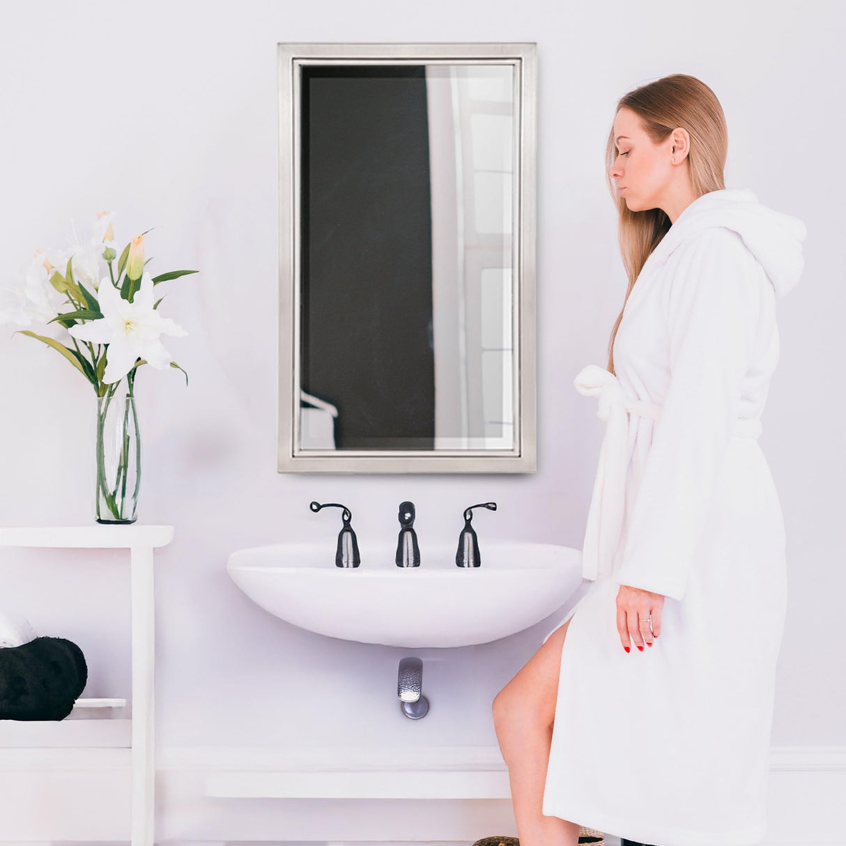 Brushed Nickel with Chrome Recessed Medicine Cabinet Mirror - Stainless Steel Bathroom