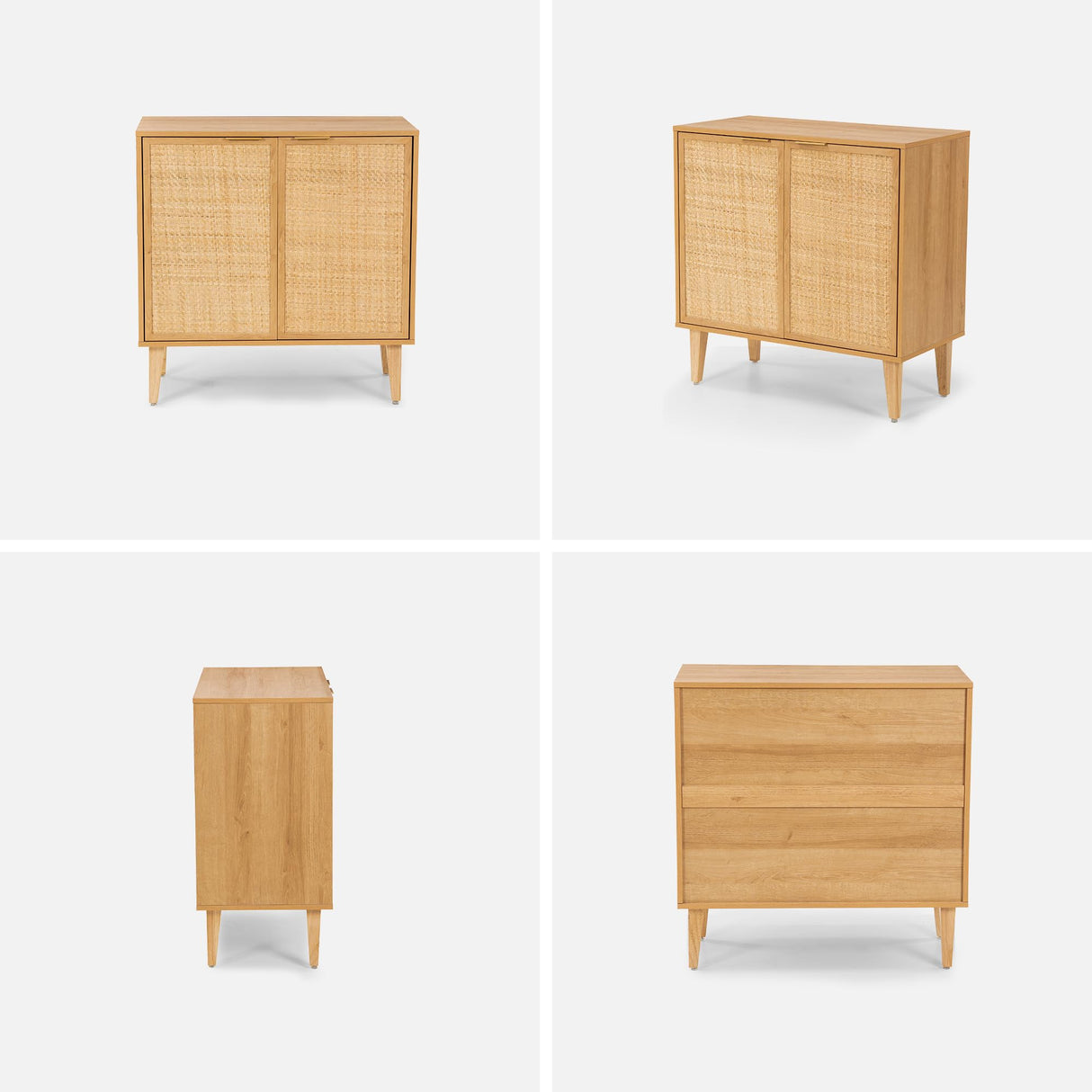 Accent Storage Cabinet Set of 2 Sideboard with Rattan Doors, Boho Buffet Kitchen Bar