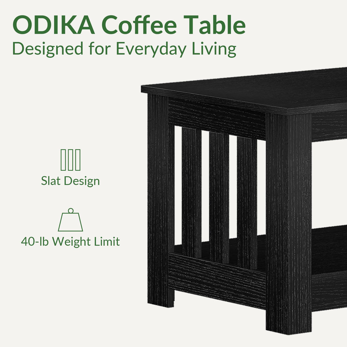 Wooden One Style Fits All Coffee Table - Black Coffee Table, 2-Tier Rectangular Table