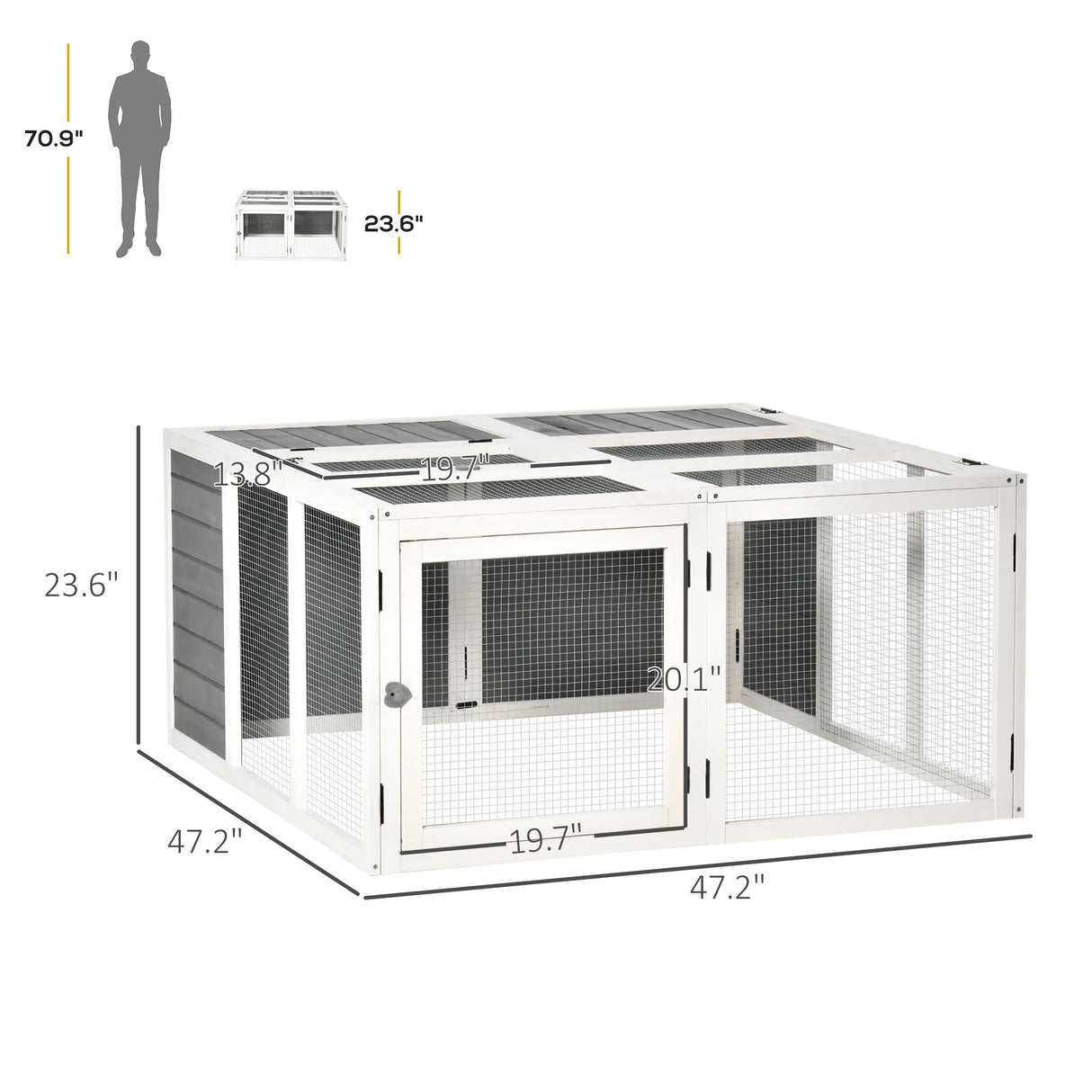 Rabbit Hutch, Wooden Outdoor Bunny Cage with an Openable Foldable Top, Door