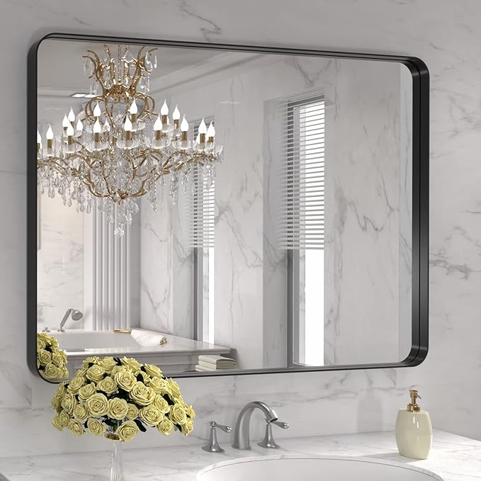 Bathroom Mirror for Wall, Matte Black Bathroom Vanity Mirror