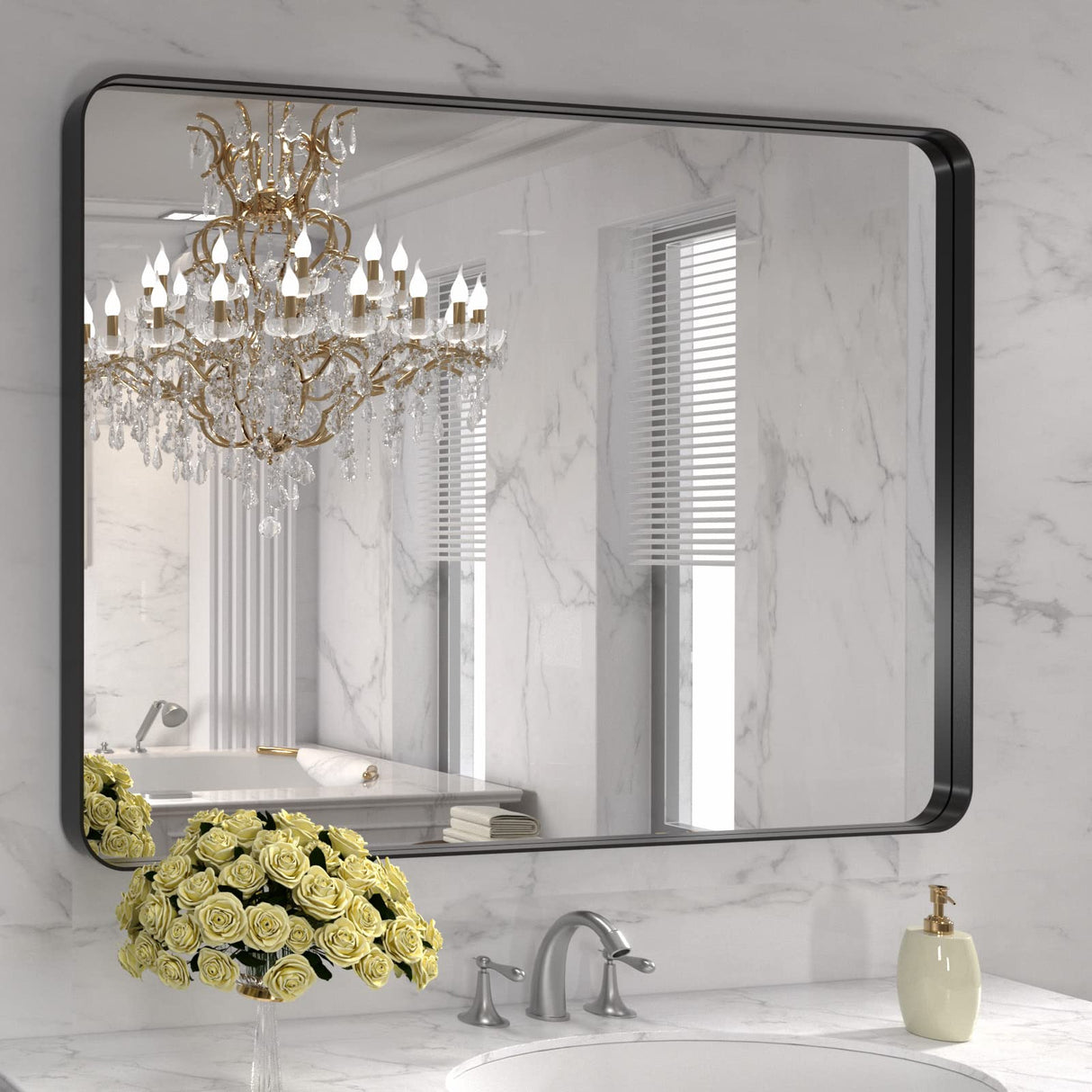 Bathroom Mirror for Wall, Matte Black Bathroom Vanity Mirror