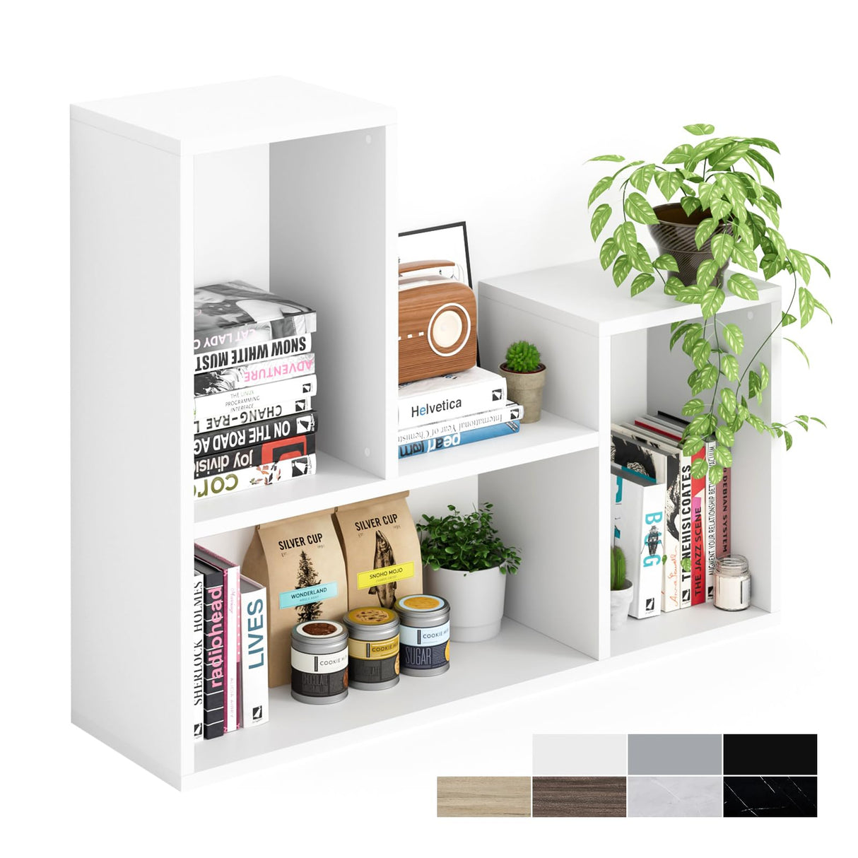 Free-Form Modular Shelving Unit, Freestanding Bookcase 10 Inches Deep, Display Shelf Storage Organizer for Home Office, White