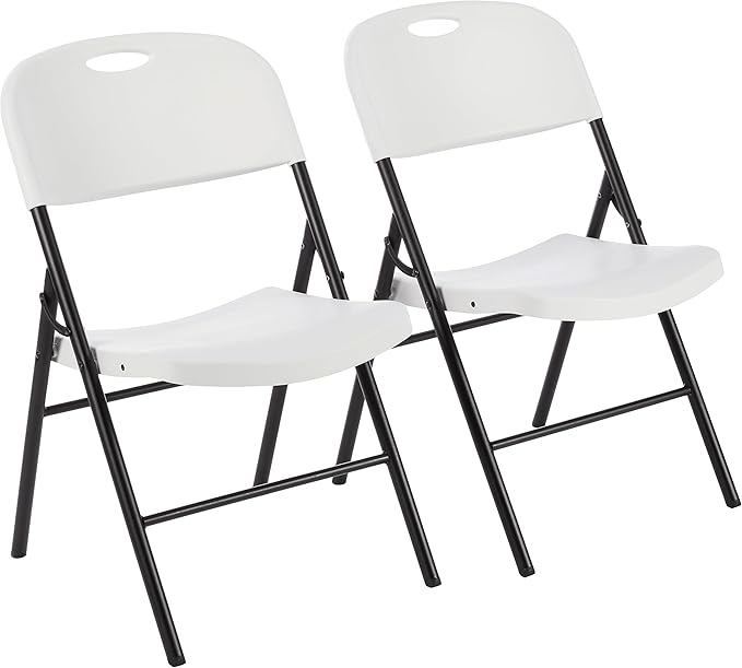 Foldable Portable Sturdy Folding Plastic Chair, 350-Pound Capacity, Black, 2-Pack