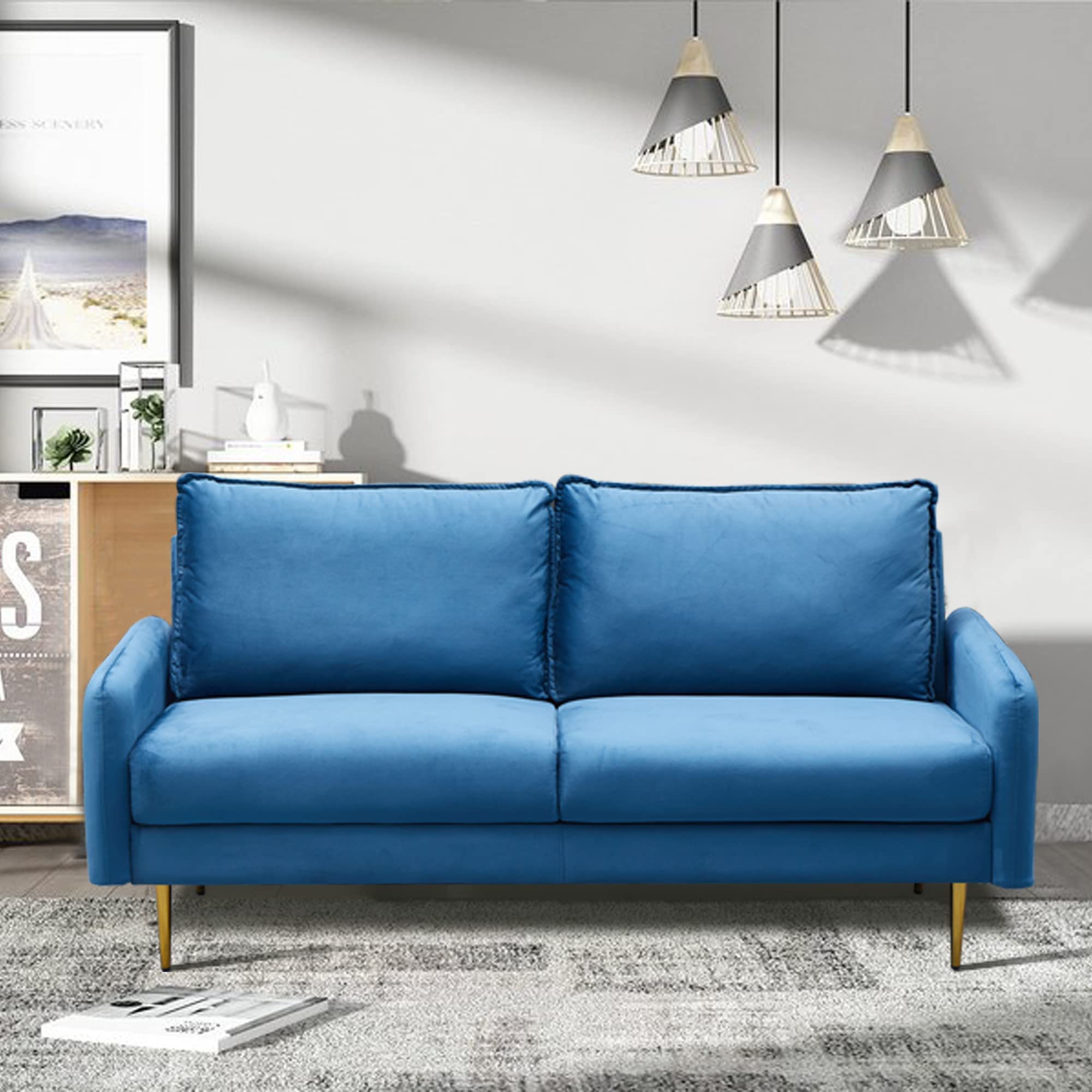Velvet Sofa Modern Couch Tufted Loveseat with Metal Legs for Living Room
