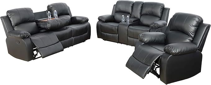 Bonded Leather Recliner Sofa Set 3 PCS Motion Sofa Loveseat Recliner Sofa Recliner Couch Manual