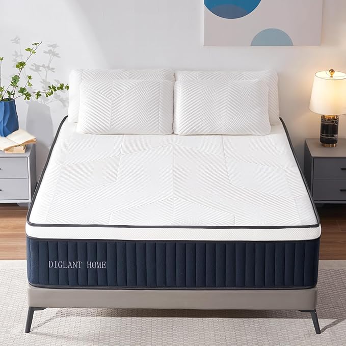 California King Mattress, DIGLANT 14Inch Euro Top Memory Foam Hybrid Mattress