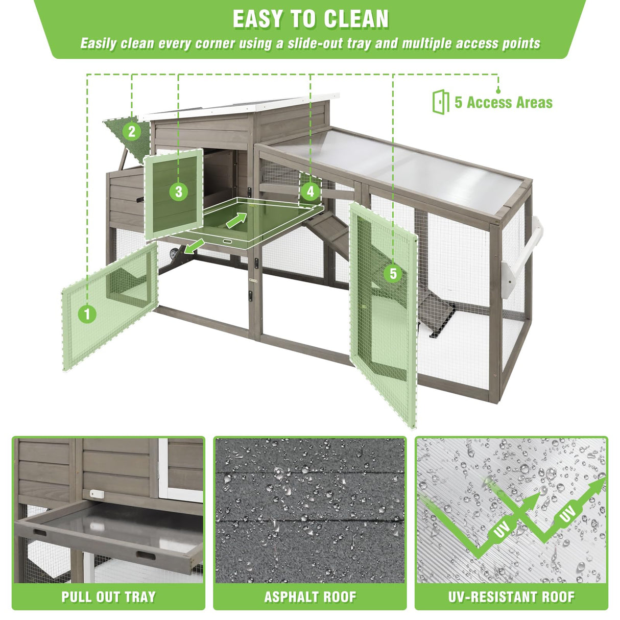78" L Chicken Coop with Wheels Large Chicken House with Run Backyard Wooden Hen