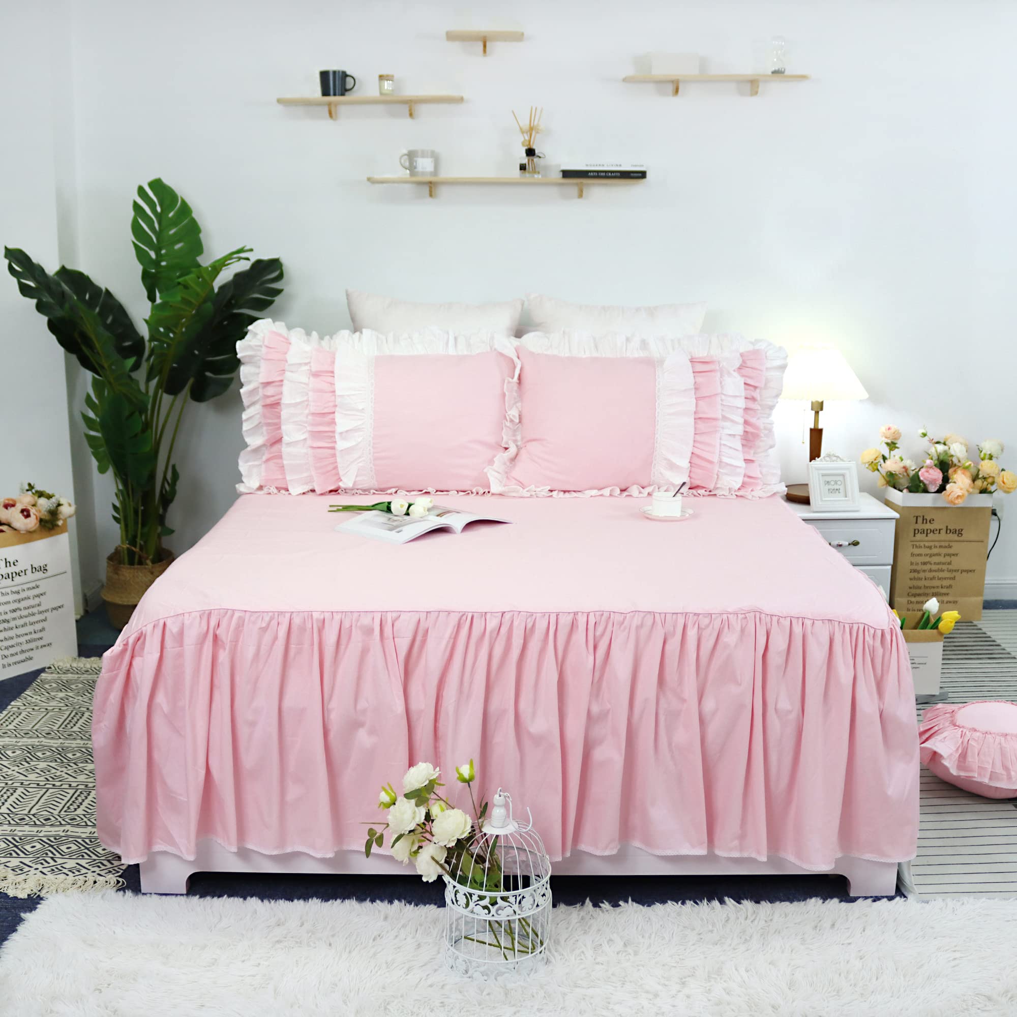 Vintage Girls Bedding Set 100% Cotton Queen Size 3Pcs Duvet Cover Set Multi Ruffles w