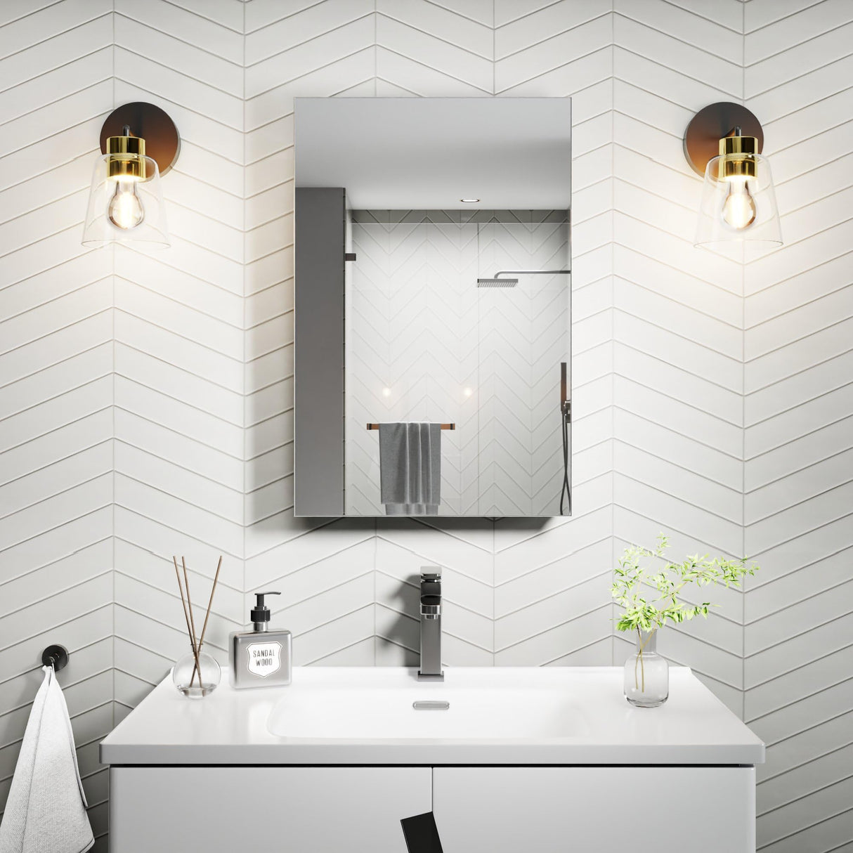 16" W×24" H Medicine Cabinet, Aluminum Bathroom Mirror Cabinet