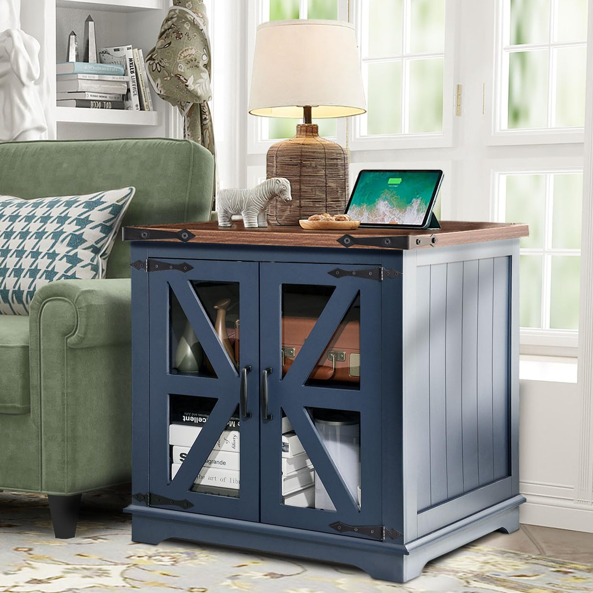 Wood Side Table Square Nightstand for Living Room