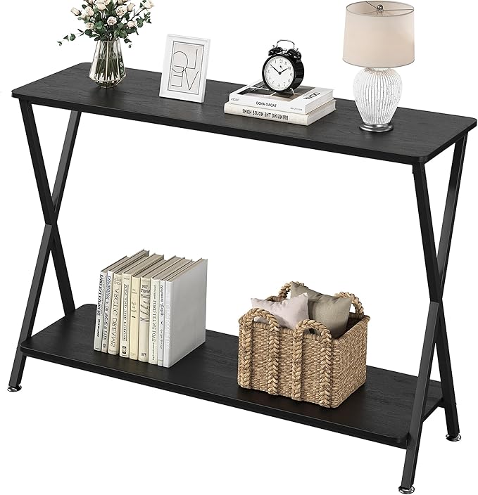 Small Entryway Table, Narrow Hallway Table, 2-Tier Industrial Display Table