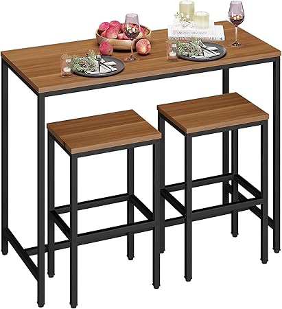 3 Piece Bar Table Set, Bar Table and Chairs Set of 2, Modern Counter Height Table