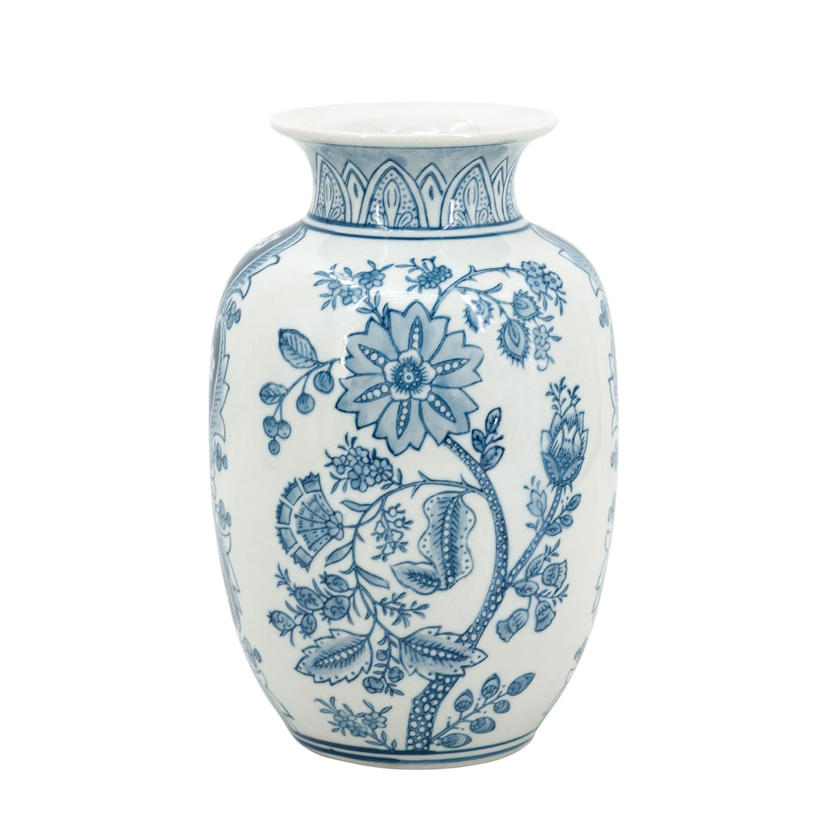 Elegant White Porcelain Vase with Blue Floral Patterns, Decorative Accent Vase