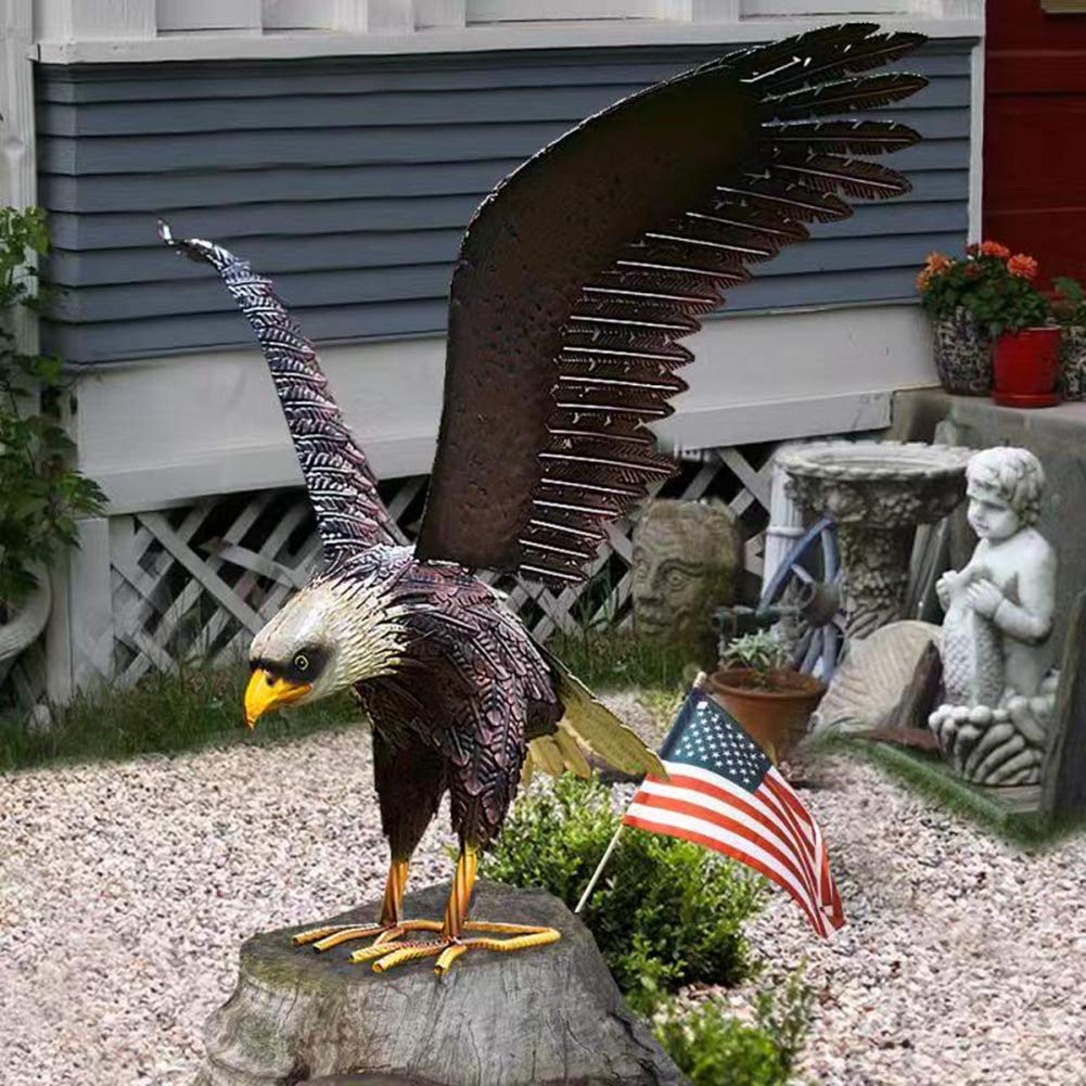 Bald Eagle Statue Outdoor Garden Sculpture Metal Yard Art Lawn Decorations