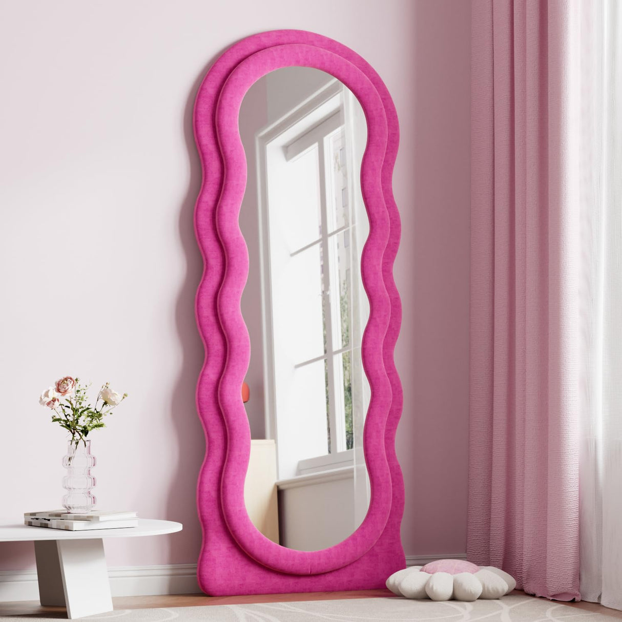 Full Length Mirror, 63" x 24"Irregular Wavy Mirror, Large Floor Length Mirror Wall Mounted,