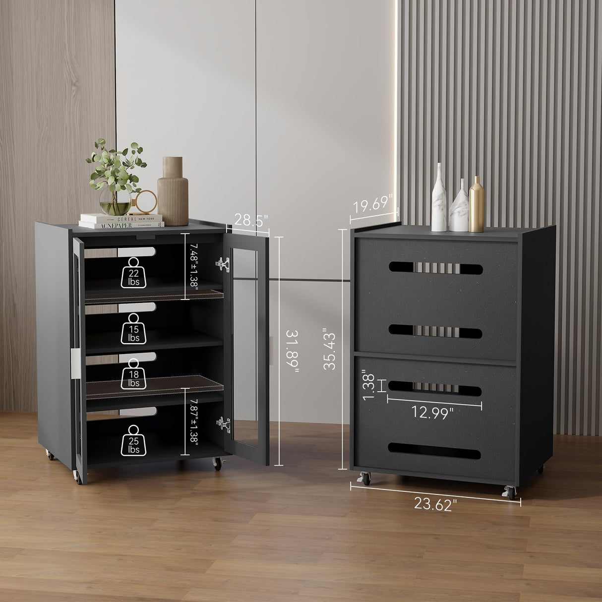 ELECWISH Stereo Cabinet, Media Storage Cabinet, Audio-Video Media Stand with 4 Height-Adjustable Shelves, AV Cabinet Audio Rack with Glass Doors for Meeting, Living, Recording Room