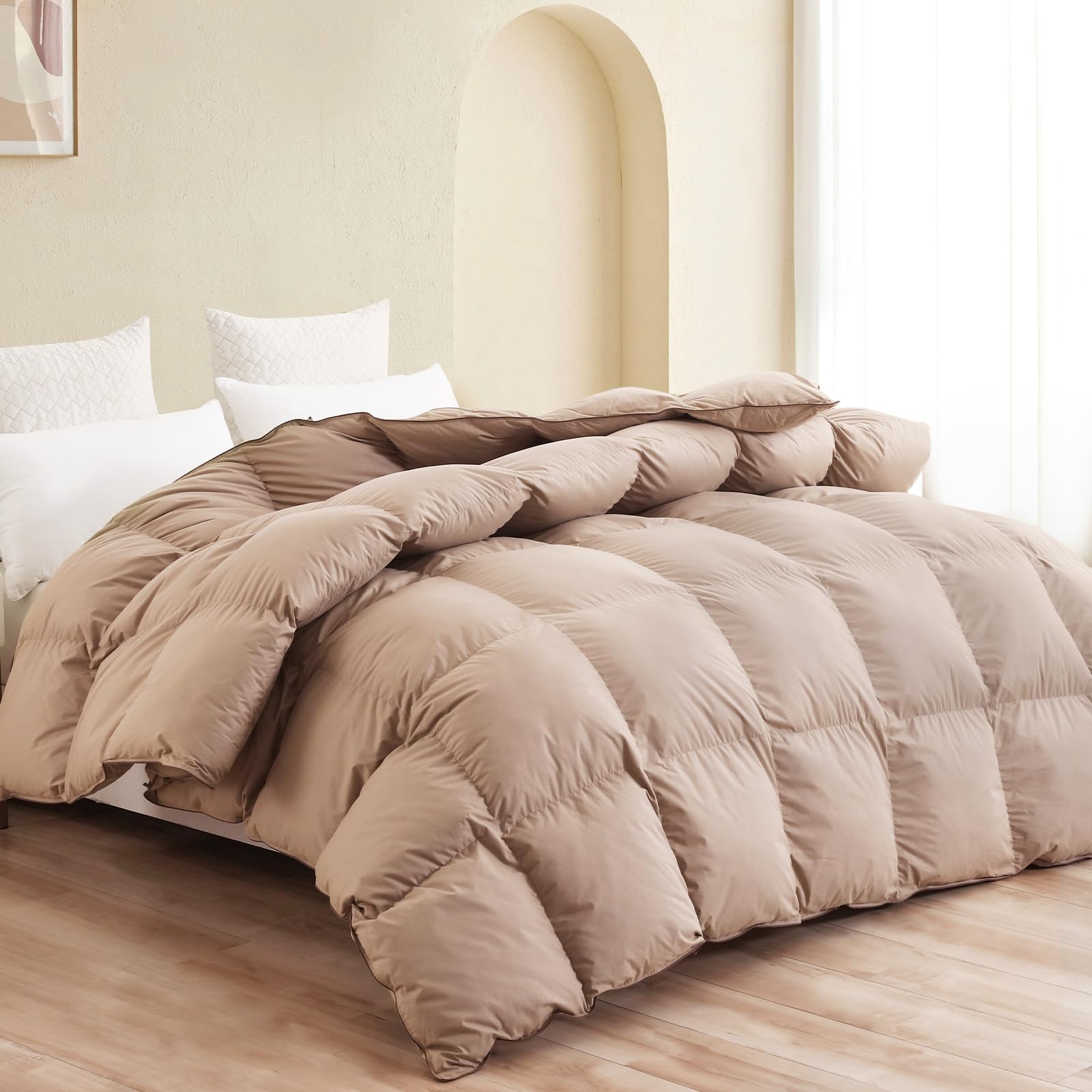 All-Season 75% Down Comforter Queen Size, Fluffy Duvet Insert with 8 Corner Tabs,