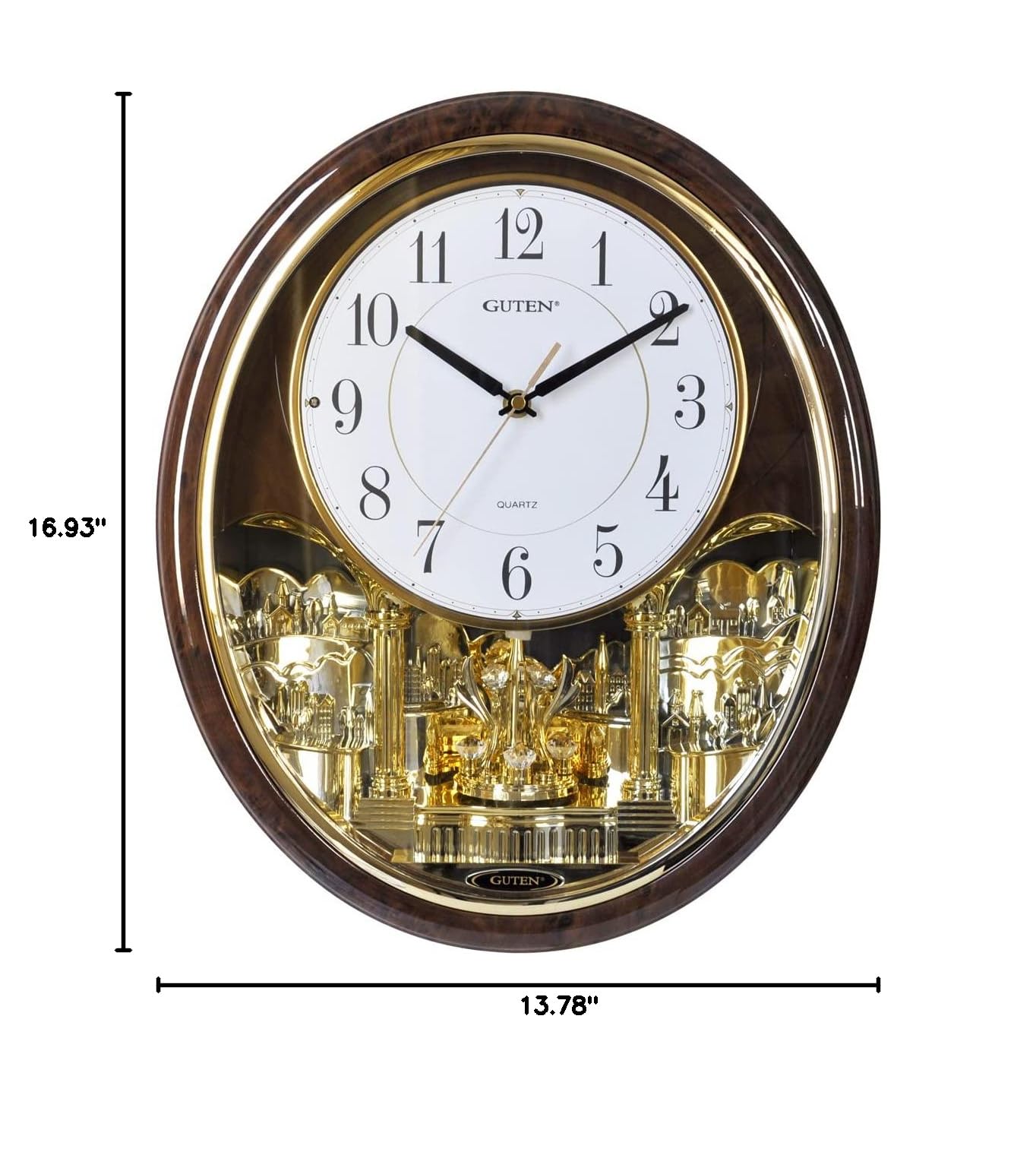 YUNTIMESS Melody & Chime Motion Wall Clock with Rotating Pendulum, Decorative Wall Clock, for Home, Hotel, Library or Church Decor.