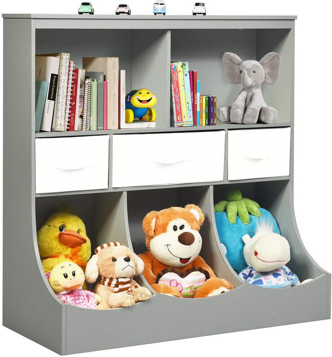 3-Tier Kids Bookcase Toddler Storage Organizer Cabinet Shelf w/ 8 Compartment