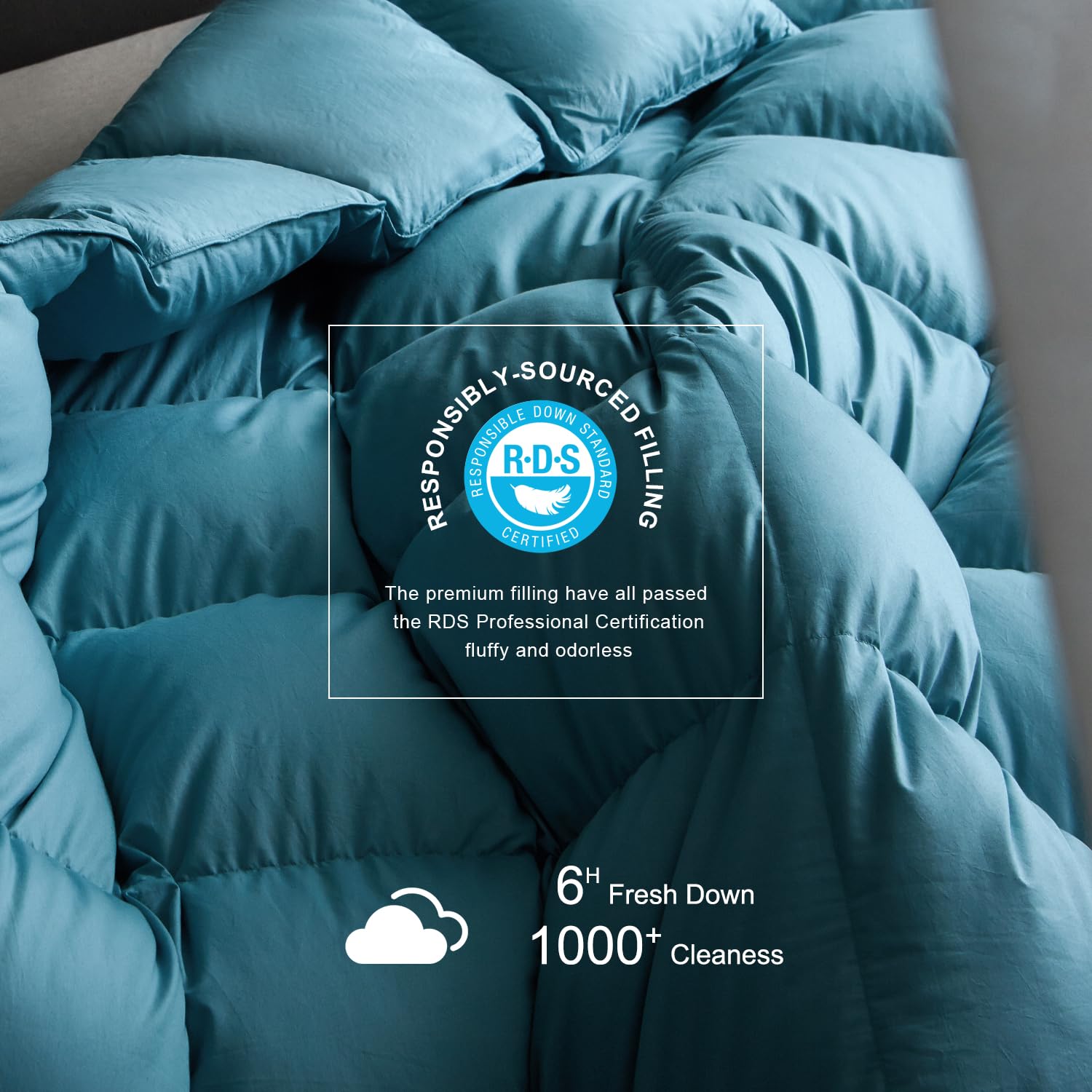Premium Feathers Down Comforter King Size Heavyweight Thickened Turquoise 100% Cotton Cover