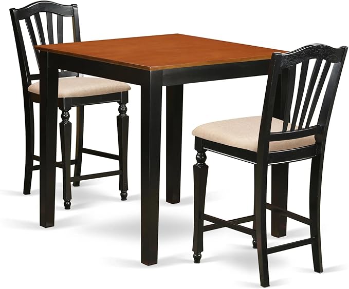 PBCH5-BLK-W 5 Piece Kitchen Counter Height Dining Table Set Includes a Square Dining