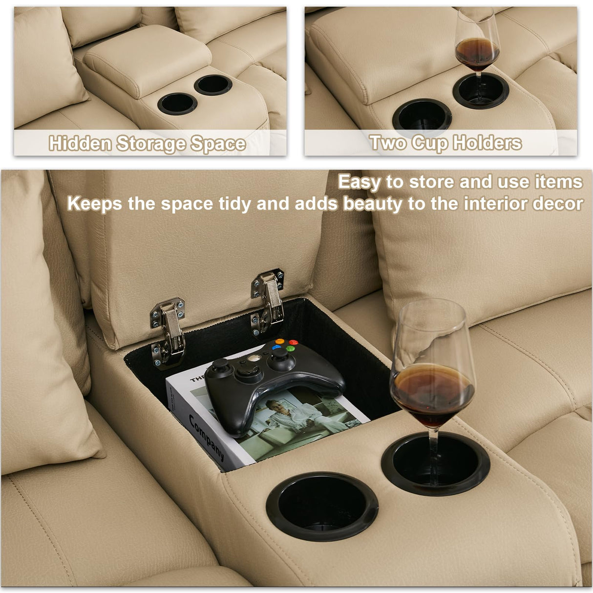 DuoRecline 67" RV Loveseat Reclining Sofa with Cup Holders & Storage Console