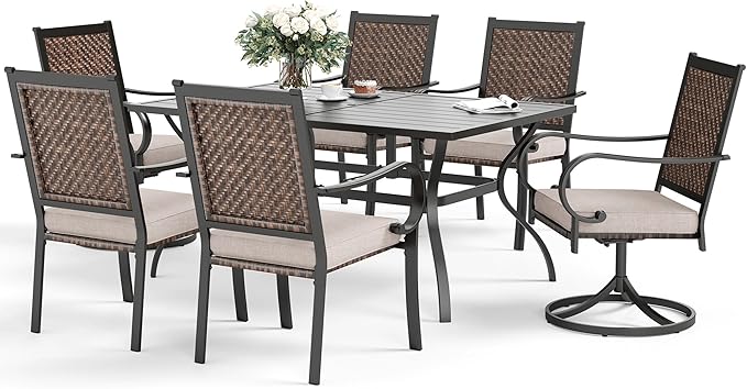 7 Piece Patio Dining Sets for 6, Patio Table and Chair Set with 64" Rectangle Metal Patio