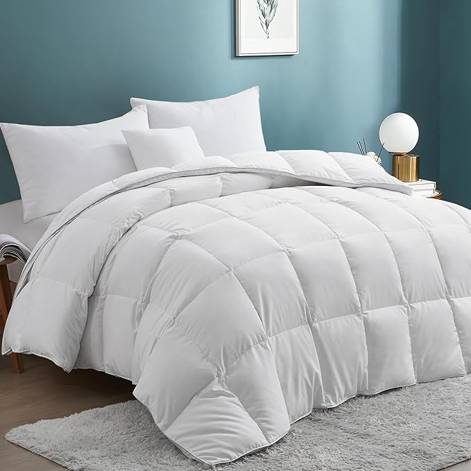 Goose Feather Down Comforter with Pinch Pleat Design - All Season Duvet Insert